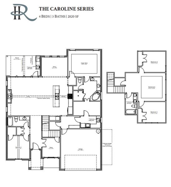 2D floor plan layout for the The Caroline by Reece Homes in Greenbrier, Bryan, TX (Image 2). 2D floor plan layout for the The Caroline by Reece Homes in Greenbrier, Bryan, TX (Image 2).