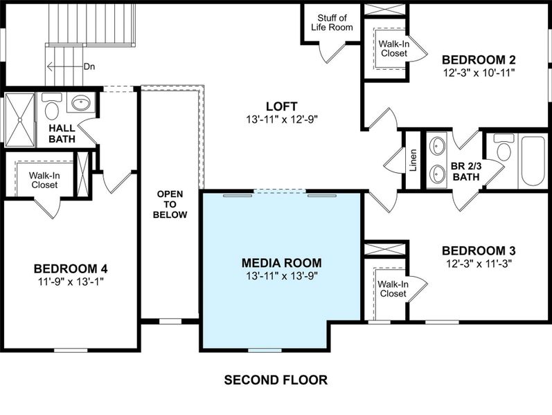 The Stirling floor plan by K. Hovnanian Homes. 2nd Floor shown. *Prices, plans, dimensions, features, specifications, materials, and availability of homes or communities are subject to change without notice or obligation.
