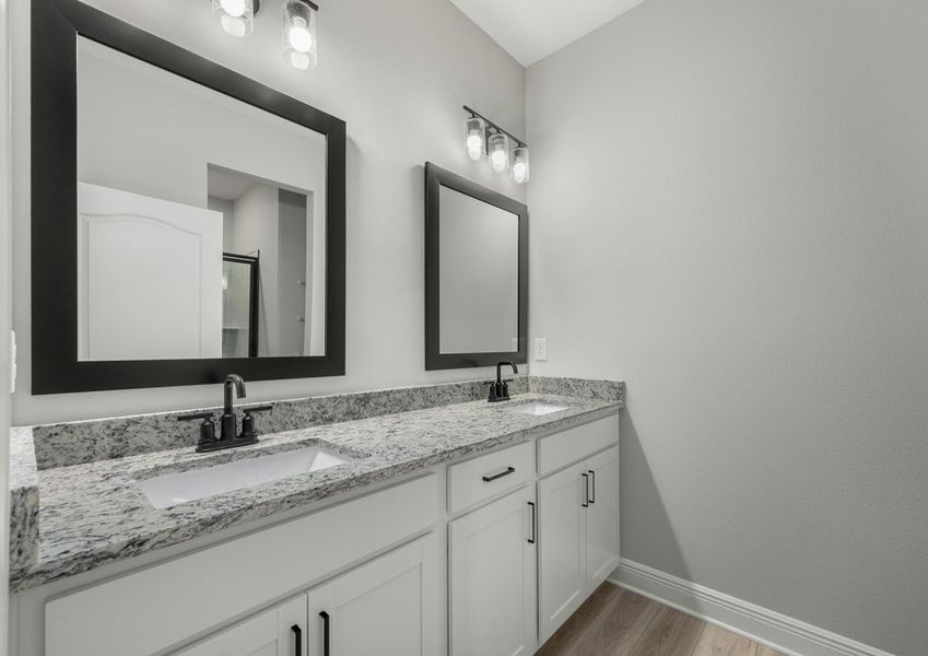 Dual sink vanity in the master bathroom