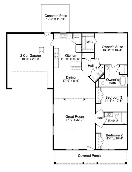 2D floor plan layout for the Kids 2 Car by JC Jackson Homes,LLC in Heritage Pointe, Newport, NC (Image 3).