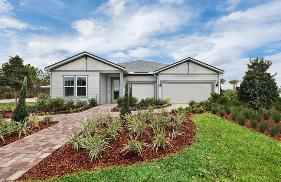 Front exterior of a new home in Westerly Park at Wildlight, Yulee, FL, highlighting curb appeal (Image 1). Front exterior of a new home in Westerly Park at Wildlight, Yulee, FL, highlighting curb appeal (Image 1).