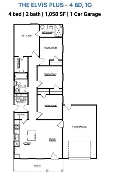 2D floor plan layout for the The Elvis by ICONIQ Homes in Arrowhead Lakes, Willis, TX (Image 6). 2D floor plan layout for the The Elvis by ICONIQ Homes in Arrowhead Lakes, Willis, TX (Image 6).