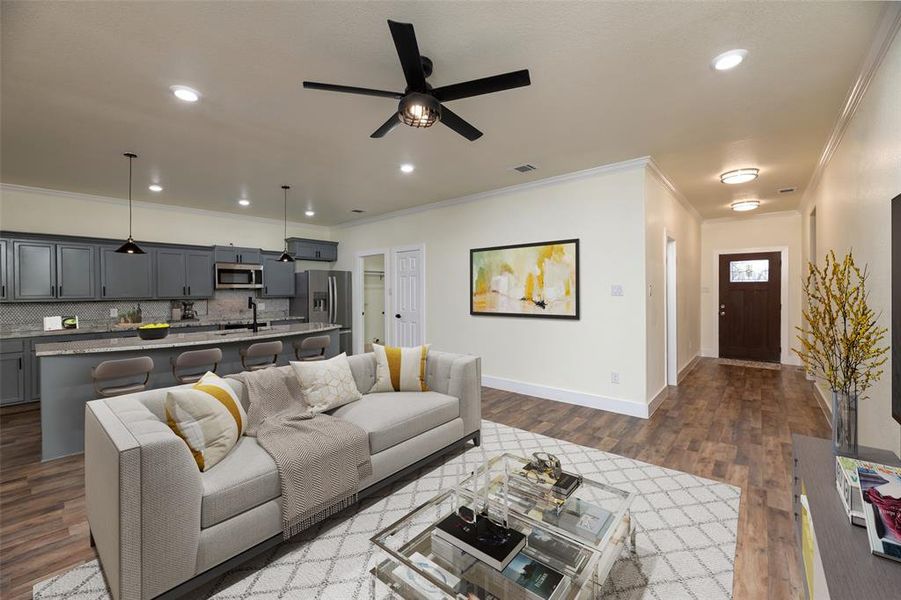 Every detail is attended to with beautiful floors, attractive crown molding and decorative lighting.Virtually staged