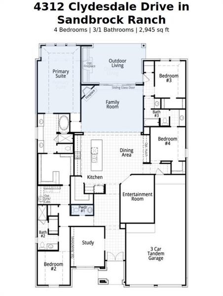 2D floor plan layout of this home in Sandbrock Ranch: 60ft. lots, Aubrey, TX (Image 3). 2D floor plan layout of this home in Sandbrock Ranch: 60ft. lots, Aubrey, TX (Image 3).