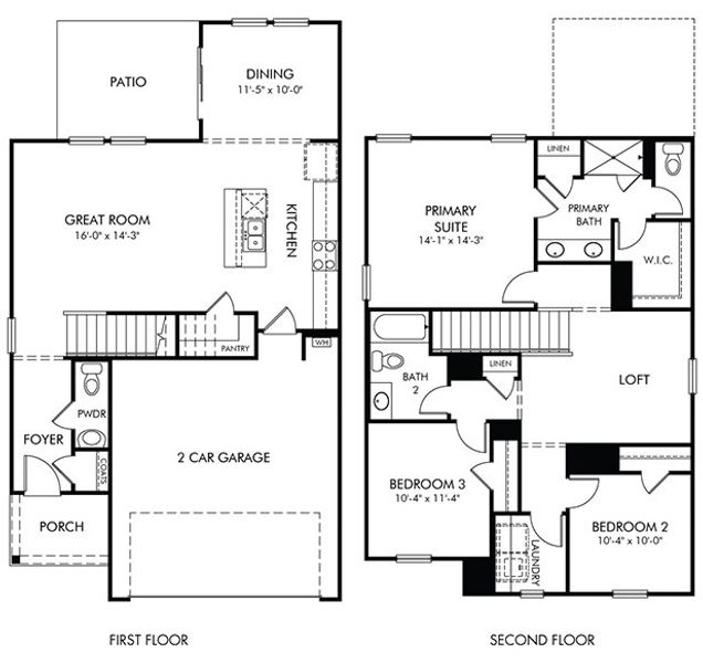 2D floor plan layout of this home in Brayfield Manor - Heritage Collection, Wellford, SC (Image 2).