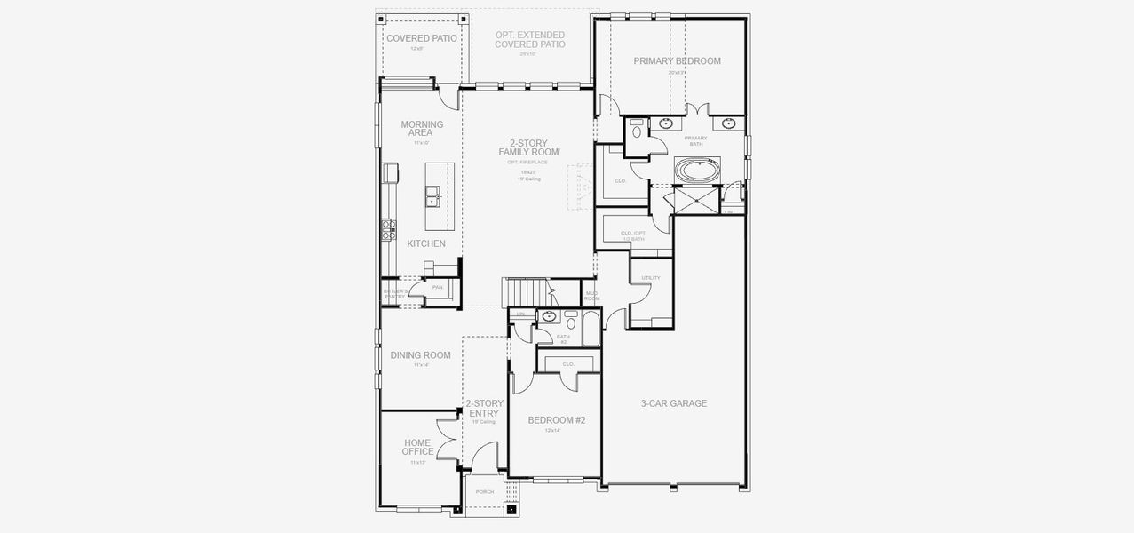 2D floor plan layout for the 3546W by Perry Homes in Landmark, Denton, TX (Image 4).