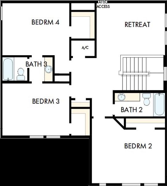 2D floor plan layout of this home in Oakfield at Mount Dora Cottage Series, Mount Dora, FL (Image 5). 2D floor plan layout of this home in Oakfield at Mount Dora Cottage Series, Mount Dora, FL (Image 5).
