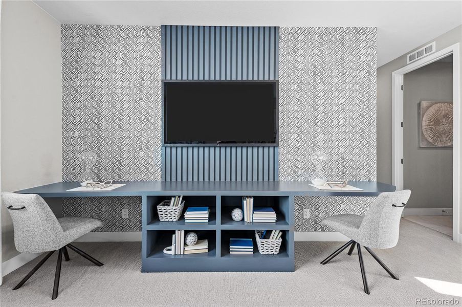 Furnished interior view inside a new home in Painted Prairie, Aurora (Image 18). Furnished interior view inside a new home in Painted Prairie, Aurora (Image 18).