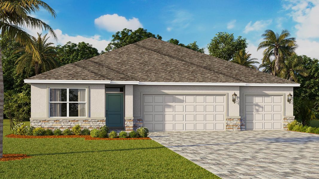 Representative exterior photo of a completed home built from the Denham by D.R. Horton in Creekside, Fort Pierce, FL (Image 5). Representative exterior photo of a completed home built from the Denham by D.R. Horton in Creekside, Fort Pierce, FL (Image 5).