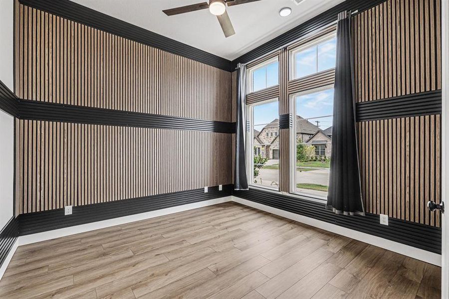 Office with exceptional custom wood trim