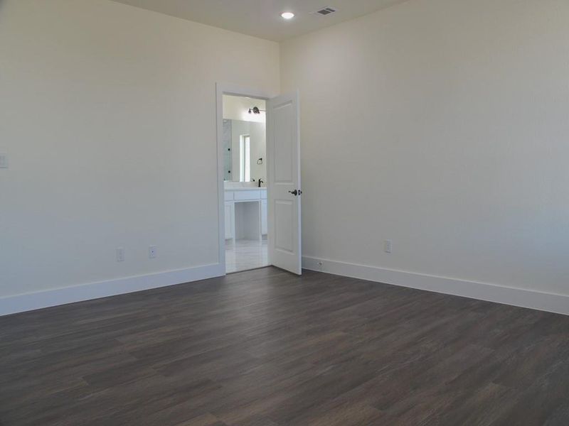 Master room with dark hardwood / wood-style flooring