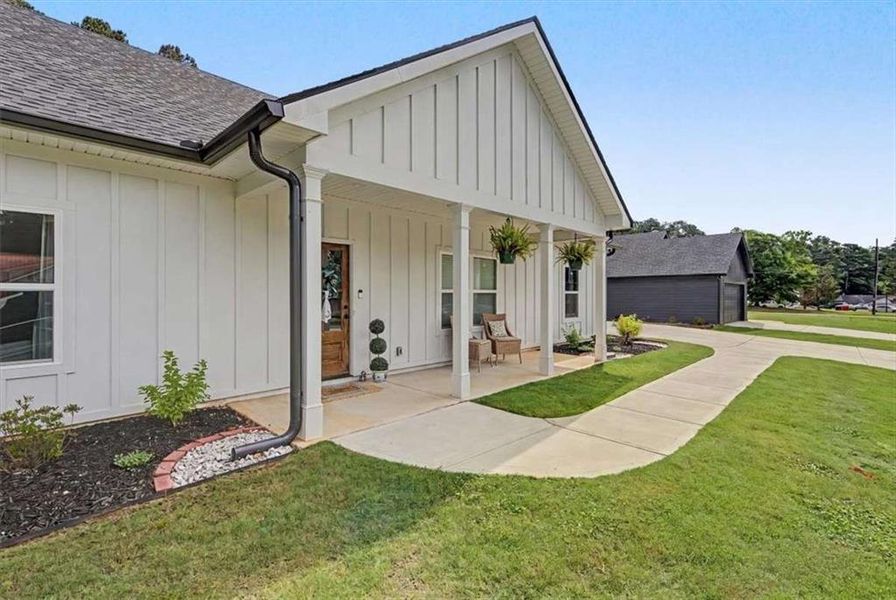 Exterior details and patio area of a home in , Bowdon (Image 21).