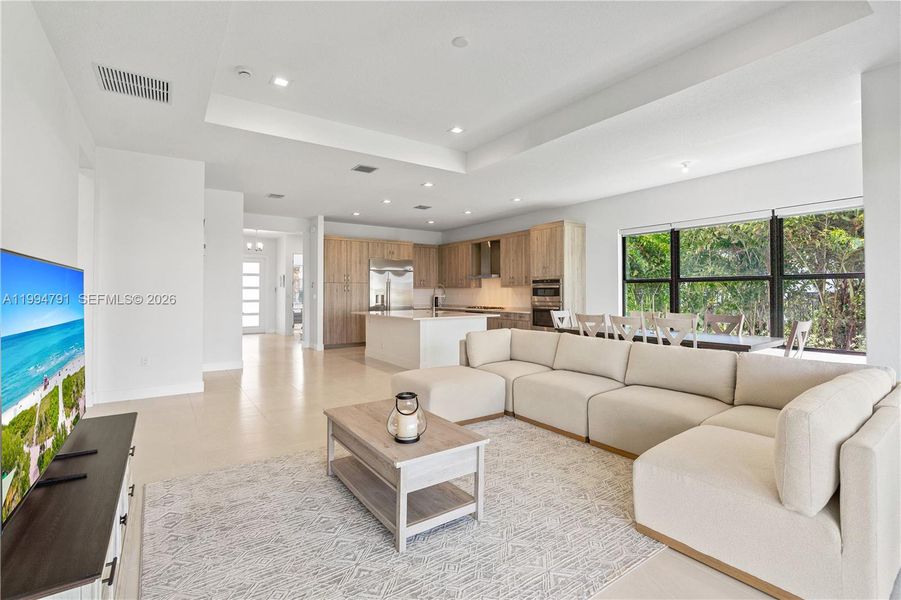 Huge open floorplan with kitchen, living