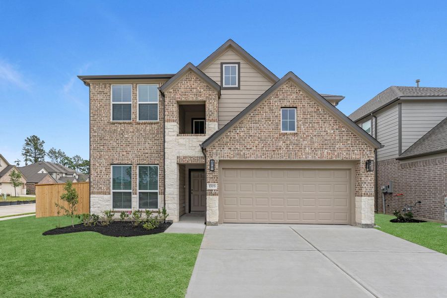 Front exterior of a new home in Barton Creek Ranch, Conroe, TX, highlighting curb appeal (Image 19).
