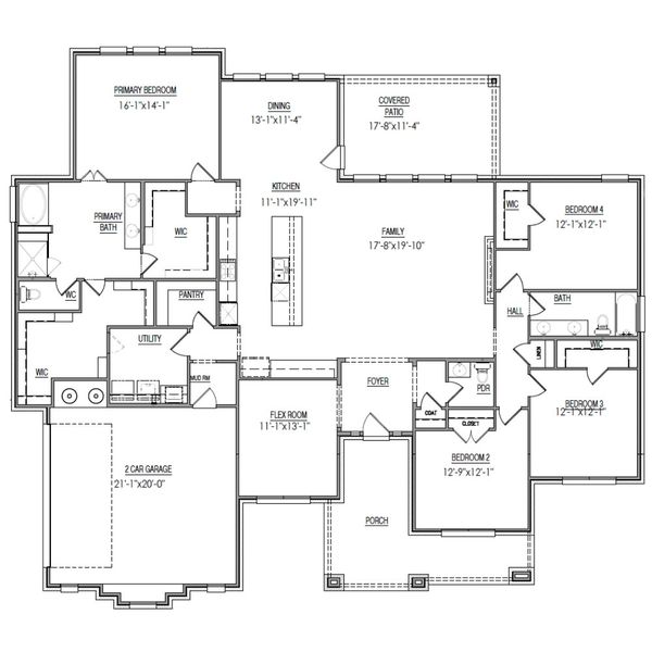 2D floor plan layout for the The Riverbend by Lillian Custom Homes in Coppenger Place, Godley, TX (Image 5). 2D floor plan layout for the The Riverbend by Lillian Custom Homes in Coppenger Place, Godley, TX (Image 5).