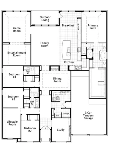 2D floor plan layout of this home in Sandbrock Ranch, Aubrey, TX (Image 2).