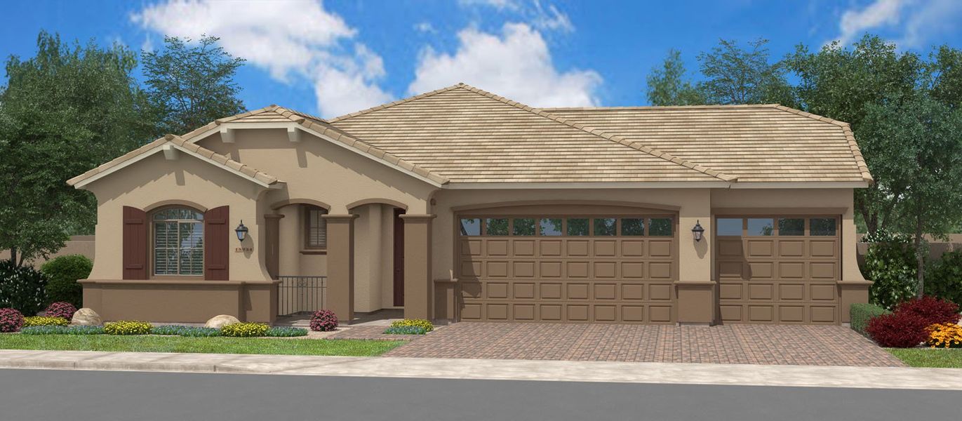 Representative exterior photo of a completed home built from the Pelican Bay Super Garage by Fulton Homes in Sonoma Coast, San Tan Valley, AZ (Image 4). Representative exterior photo of a completed home built from the Pelican Bay Super Garage by Fulton Homes in Sonoma Coast, San Tan Valley, AZ (Image 4).