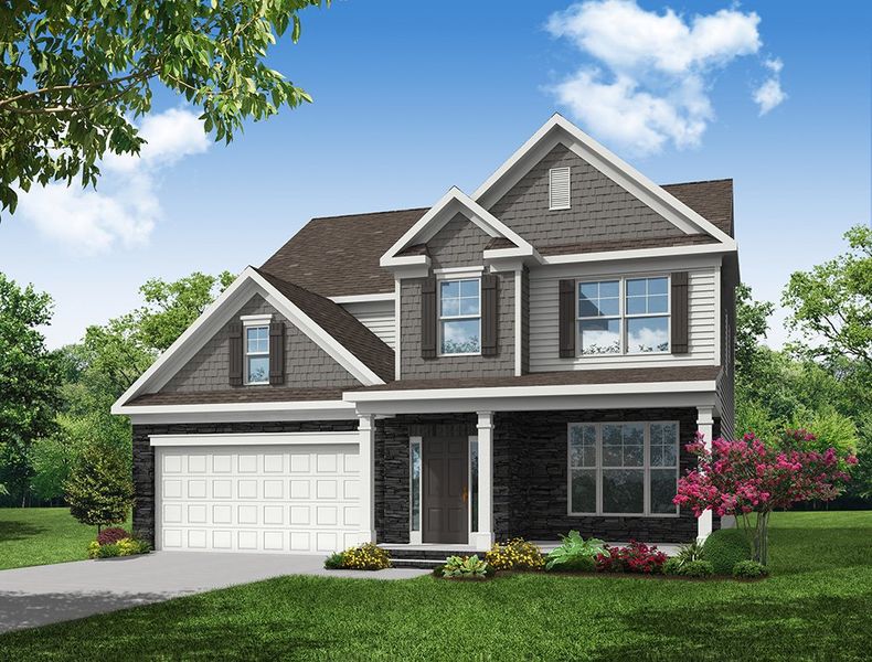 Representative exterior photo of a completed home built from the Atherton by Eastwood Homes in Fiddler's Ridge, Advance, NC (Image 6).