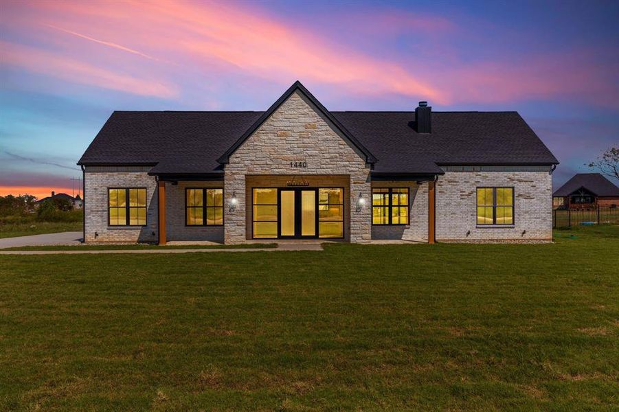 Dusk view front of the house.