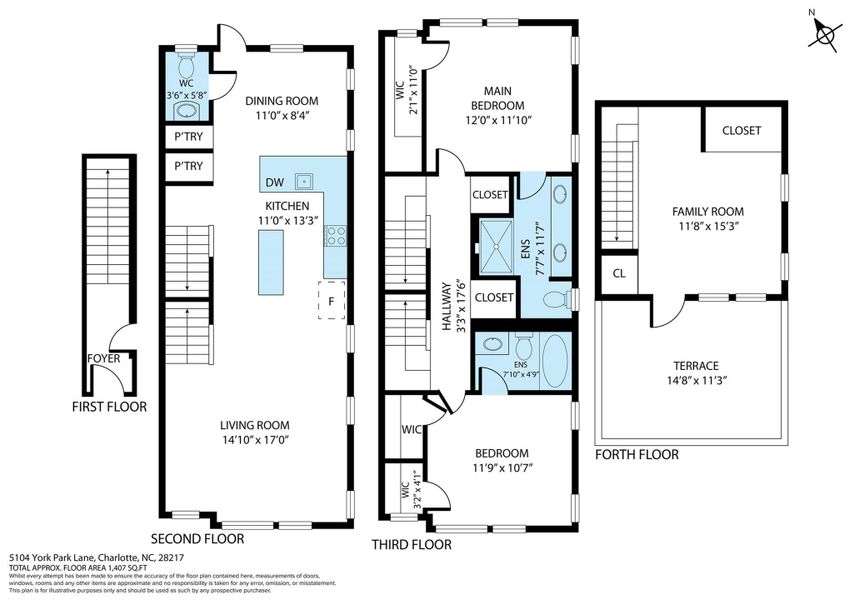 2D floor plan layout of this home in LOSO Terraces, Charlotte, NC (Image 5).