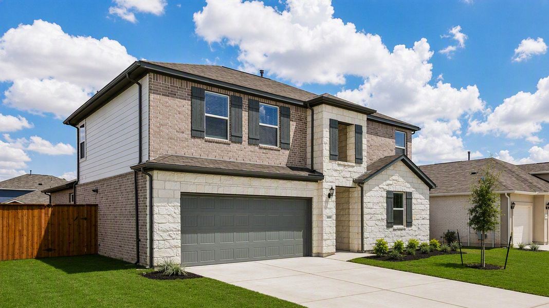 Front exterior of a new home in Lisso, Pflugerville, TX, highlighting curb appeal (Image 18).
