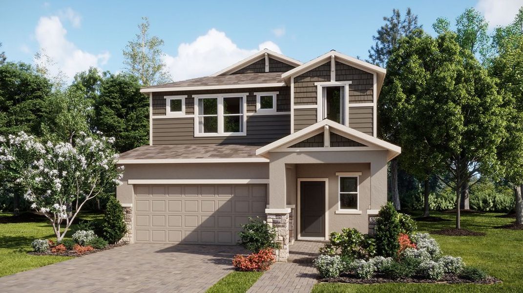 Front exterior of a new home in Waterstone: Manor Collection, Groveland, FL, highlighting curb appeal (Image 1).