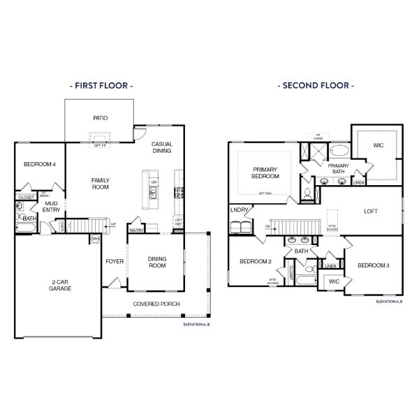 2D floor plan layout for the (GA)The Hunter | Side Entry by Reliant Homes in Wesley Woods, Monroe, GA (Image 3).