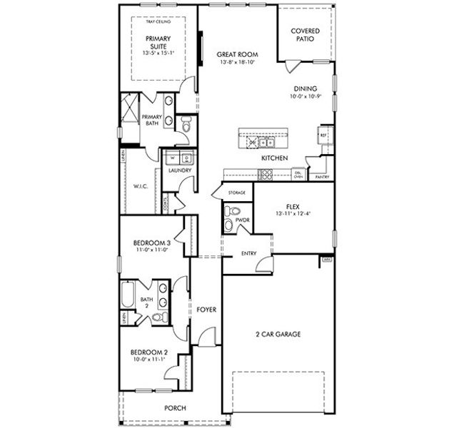2D floor plan layout for the Gibson by Meritage Homes in Vines at Mill Creek - Estate Series, Braselton, GA (Image 1).