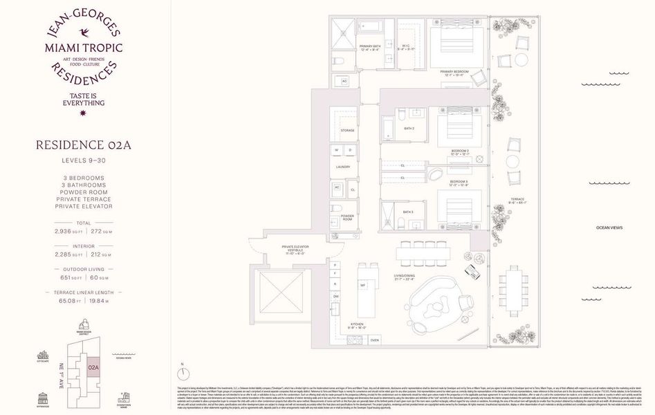 2D floor plan layout for the Residences 02A - Levels 9-30 by Terra Group in Miami Tropic, Miami, FL (Image 1).