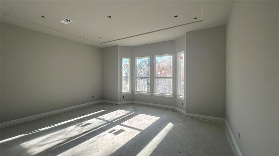 Fabulous Primary Retreat with a Bay Window and Tray Ceiling