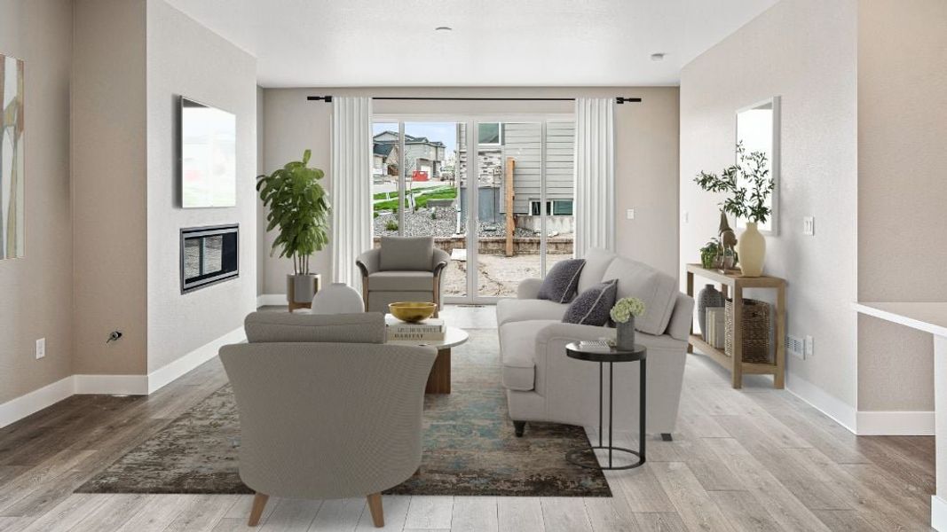 Representative furnished interior of a home built from the Pike by Taylor Morrison in The Aurora Highlands Town Collection, Aurora (Image 12).