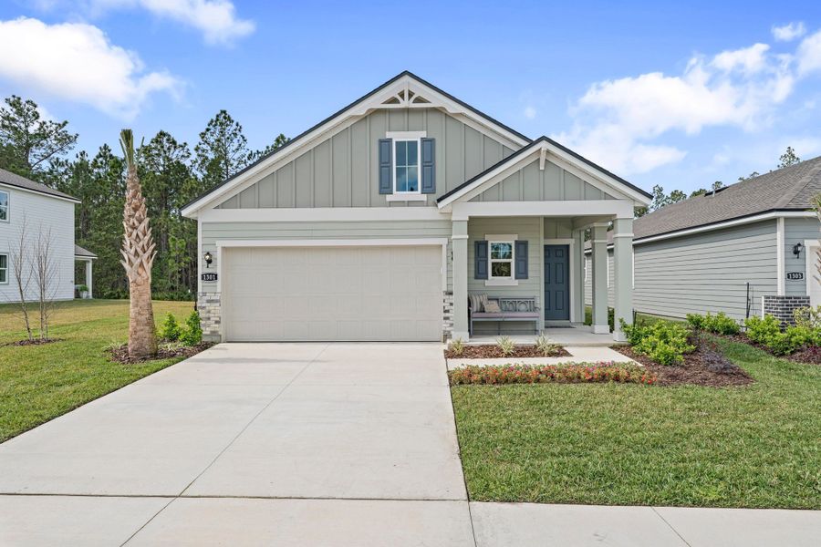 Representative exterior photo of a completed home built from the Captiva by Century Communities in Palm Series at Seminole Palms, Palm Coast, FL (Image 1). Representative exterior photo of a completed home built from the Captiva by Century Communities in Palm Series at Seminole Palms, Palm Coast, FL (Image 1).