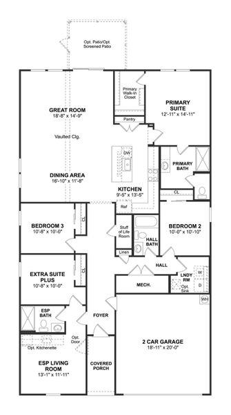 2D floor plan layout for the Passionflower ESP by K. Hovnanian® Homes in Aspire at New Hampstead, Savannah, GA (Image 3).