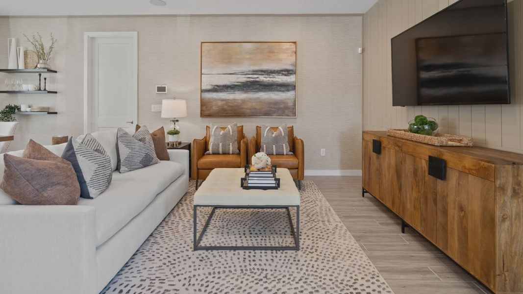 Spacious family room in a DRB Home Clementine model at the Trinity Place community.