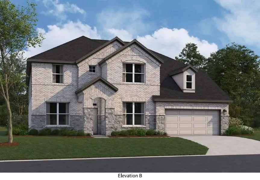 Front exterior of a new home in Edgewood, Leander, TX, highlighting curb appeal (Image 1).