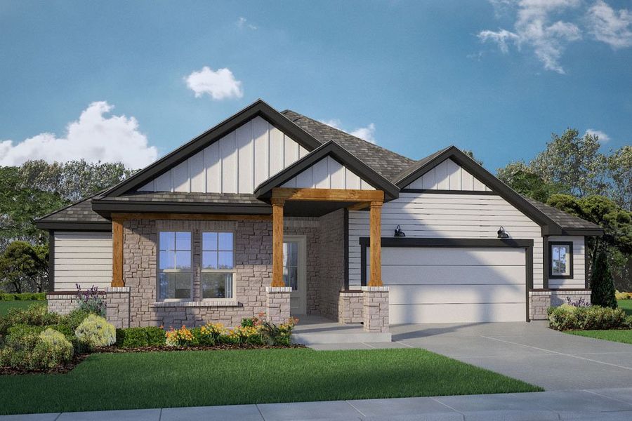 Representative exterior photo of a completed home built from the Oxford by D.R. Horton in Wellborn Settlement, College Station, TX (Image 1). Representative exterior photo of a completed home built from the Oxford by D.R. Horton in Wellborn Settlement, College Station, TX (Image 1).