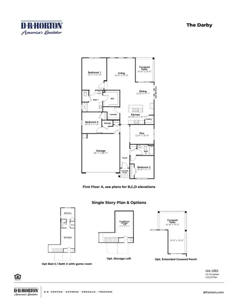 2D floor plan layout for the Darby by D.R. Horton in Maple Grove, Conway, SC (Image 3).