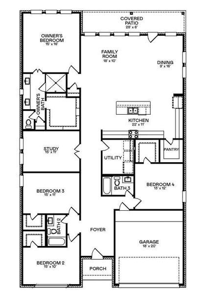 2D floor plan layout of this home in Grand Magnolia, Magnolia, TX (Image 2).