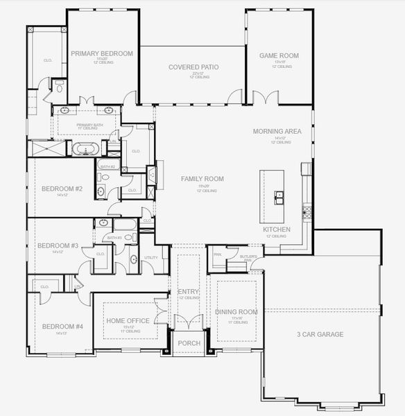 2D floor plan layout for the 3602A by Perry Homes in Enchanted Creek 1 Acre, Allen, TX (Image 3).