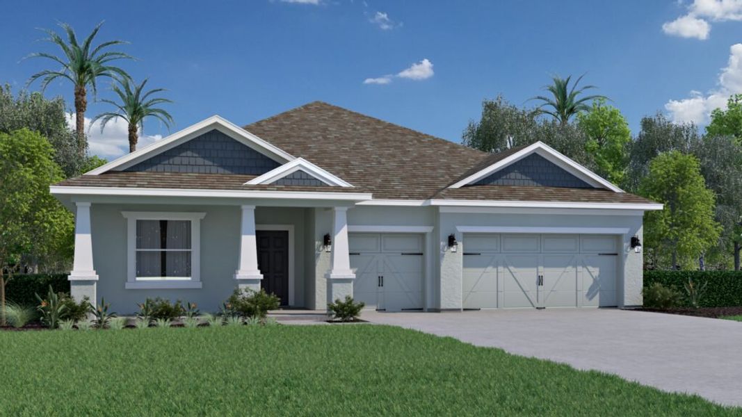 Representative exterior photo of a completed home built from the Sanibel by Holiday Builders in Spirit Of Sebastian, Sebastian, FL (Image 2). Representative exterior photo of a completed home built from the Sanibel by Holiday Builders in Spirit Of Sebastian, Sebastian, FL (Image 2).