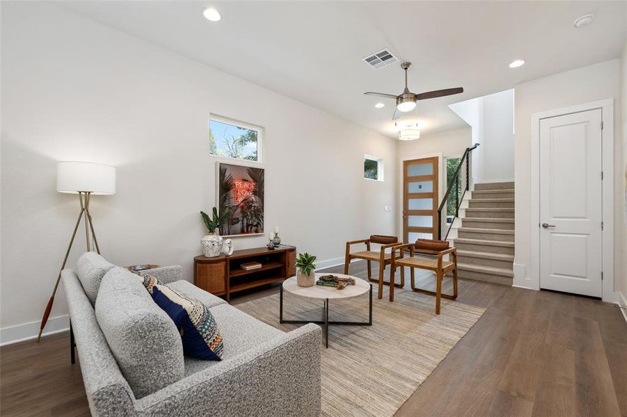 Expansive under-stairs closet, offering ample storage for your every need.