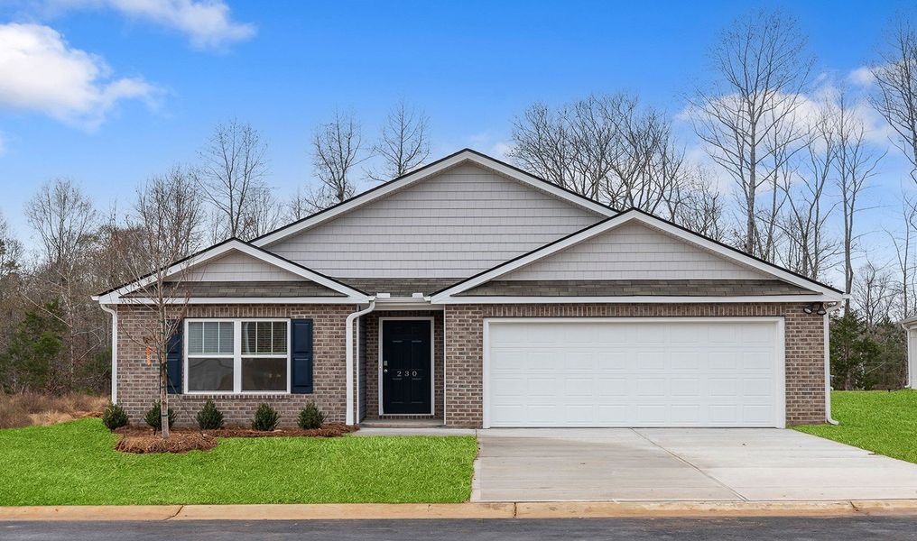 Front exterior of a new home in Cedar Gap, Fountain Inn, SC, highlighting curb appeal (Image 1). Front exterior of a new home in Cedar Gap, Fountain Inn, SC, highlighting curb appeal (Image 1).