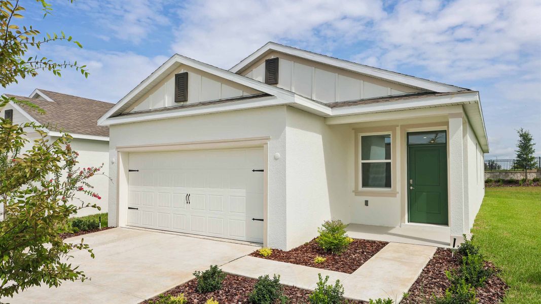 Representative exterior photo of a completed home built from the Bowen by D.R. Horton in Mockingbird Reserve at Winding Oaks, Ocala, FL (Image 1). Representative exterior photo of a completed home built from the Bowen by D.R. Horton in Mockingbird Reserve at Winding Oaks, Ocala, FL (Image 1).