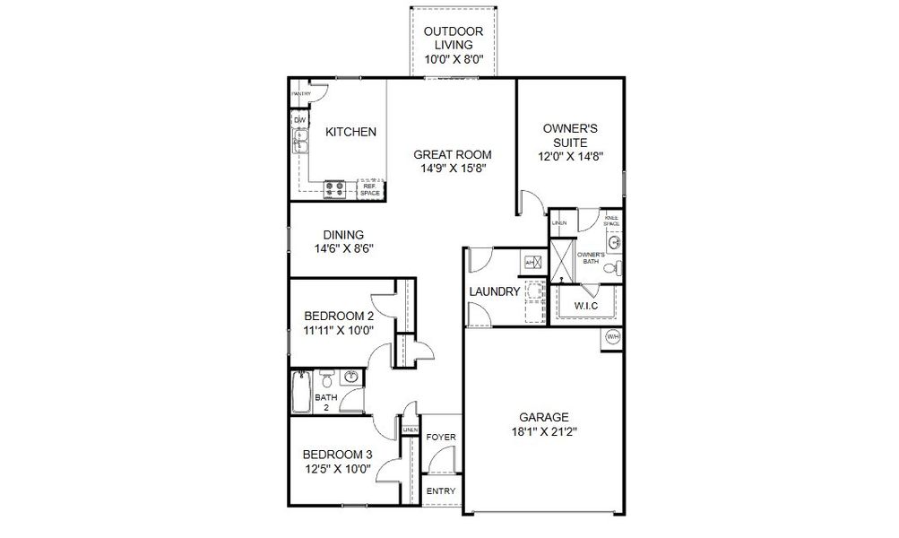 2D floor plan layout for the Addison by Holiday Builders in Mahogany At Jubilee, Milton, FL (Image 3).