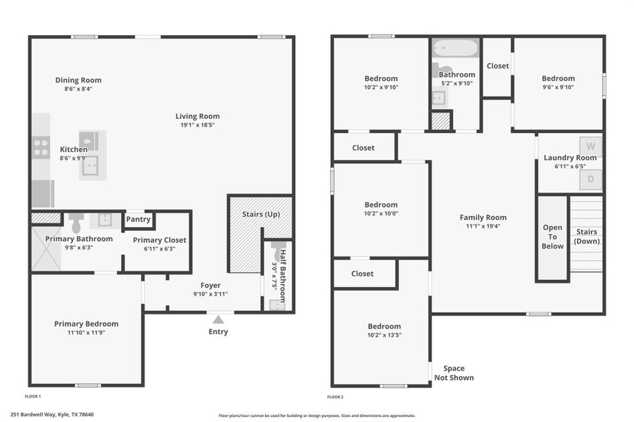 2D floor plan layout of this home in Prairie Lakes, Buda, TX (Image 6).