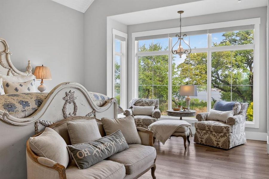 This over-sized primary retreat provides you with an extra, private space to read and get away within your own home.