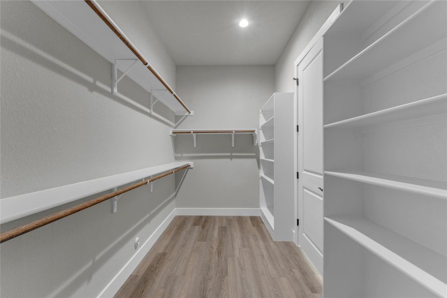 Walk in closet featuring light wood-style flooring