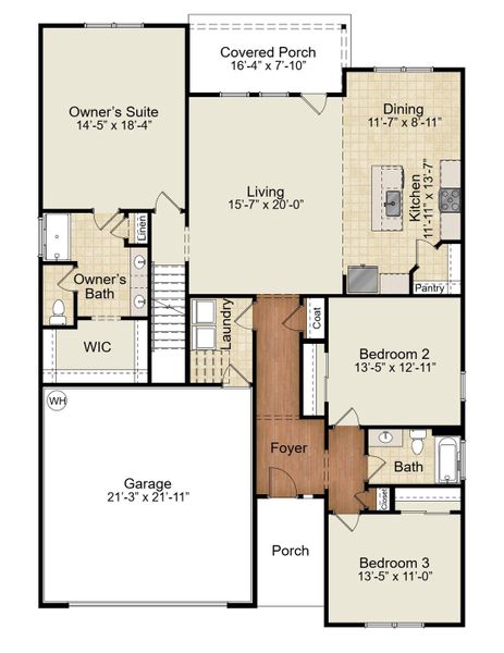 2D floor plan layout of this home in Holly Ridge, Greenville, SC (Image 3).