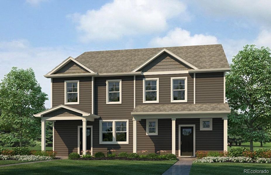 Front exterior of a new home in Arcadia, Denver, CO, highlighting curb appeal (Image 1).