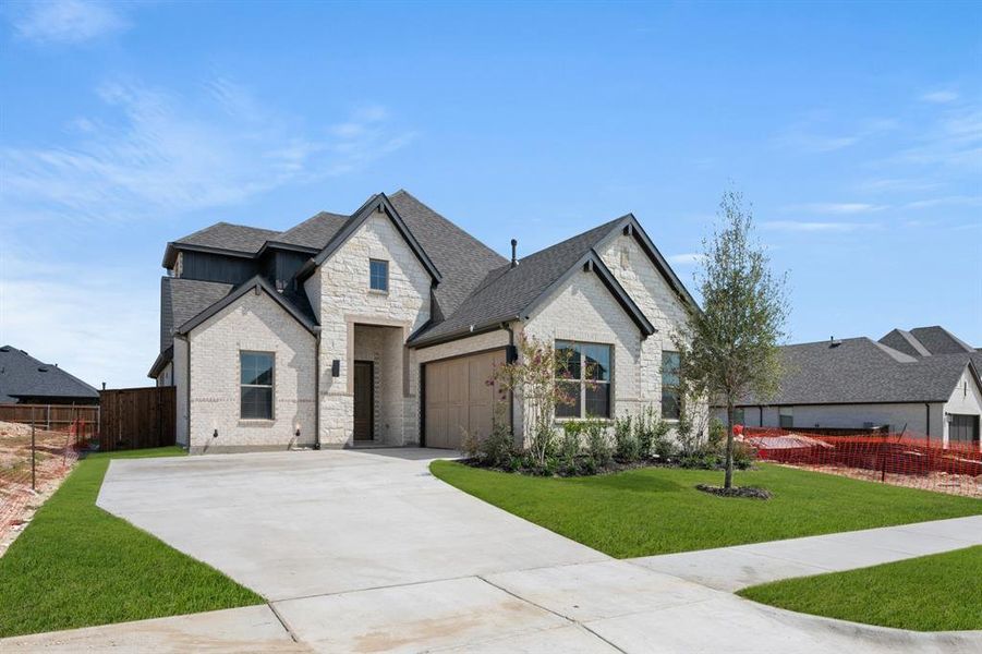 Front exterior of a new home in BridgeWater - Phase 1, Midlothian, TX, highlighting curb appeal (Image 23).